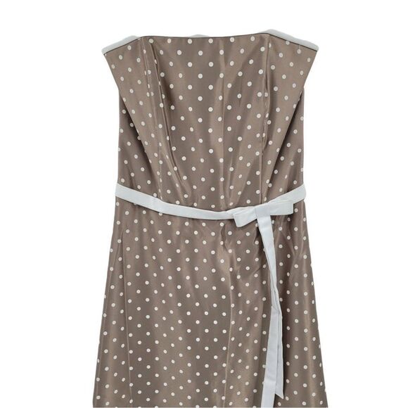 Vtg 80's Retro 60's Satin Strapless Bow Accent Waist Polka Dot Aline Dress Sz 6 - Picture 6 of 14